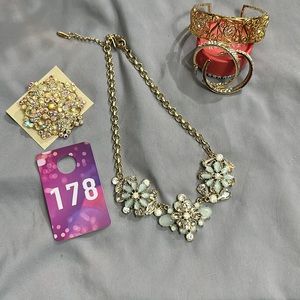 #178 Jewelry Bundle Gold Necklace, Earrings, Brooch and Bracelet